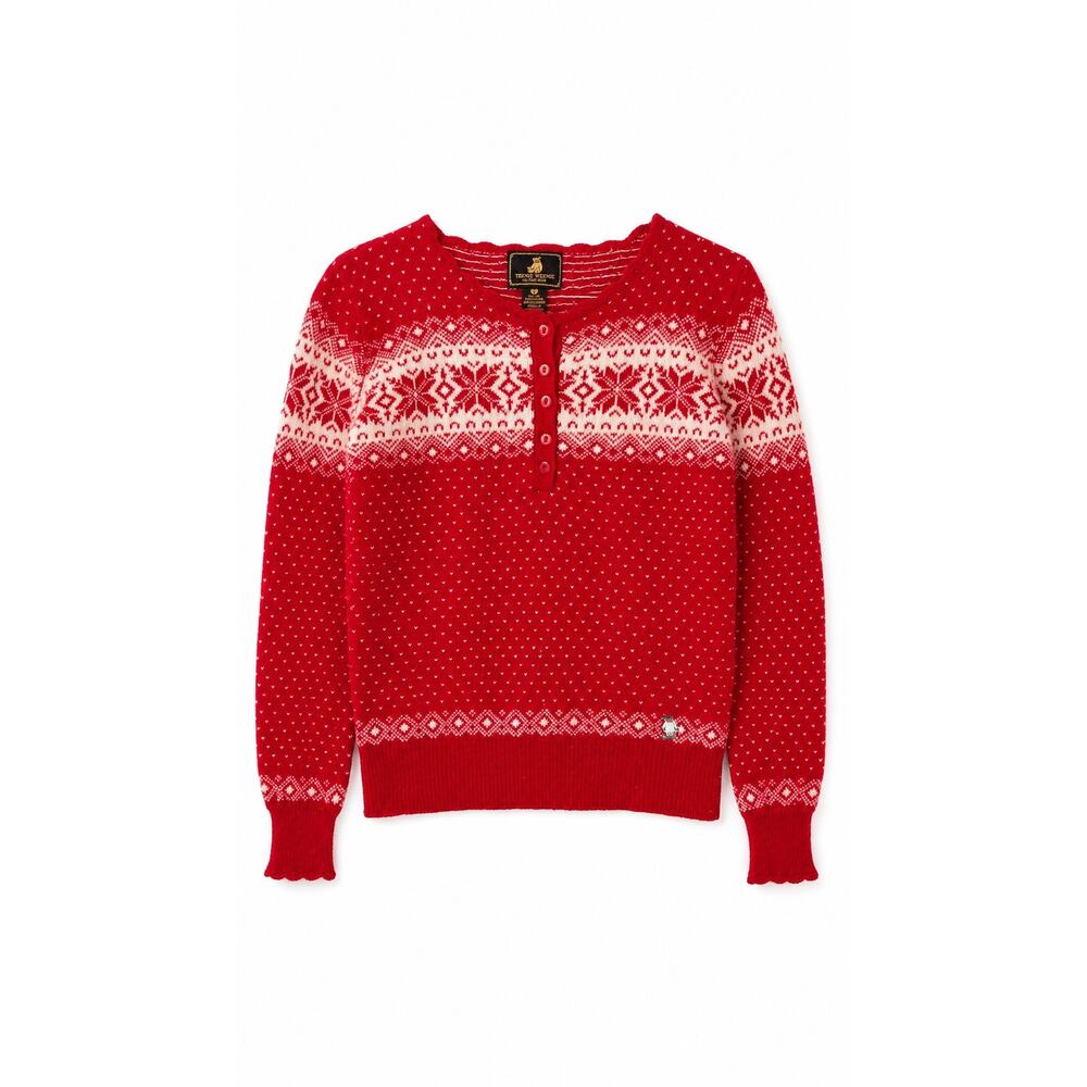 Teenie Weenie Red Fair Isle Snowflake Wool Blend Henley Sweater, Size S